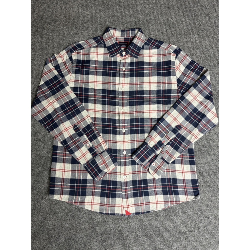 UNTUCKit Shirt Mens Medium Blue Plaid Flannel Button Down Long Sleeve Casual
